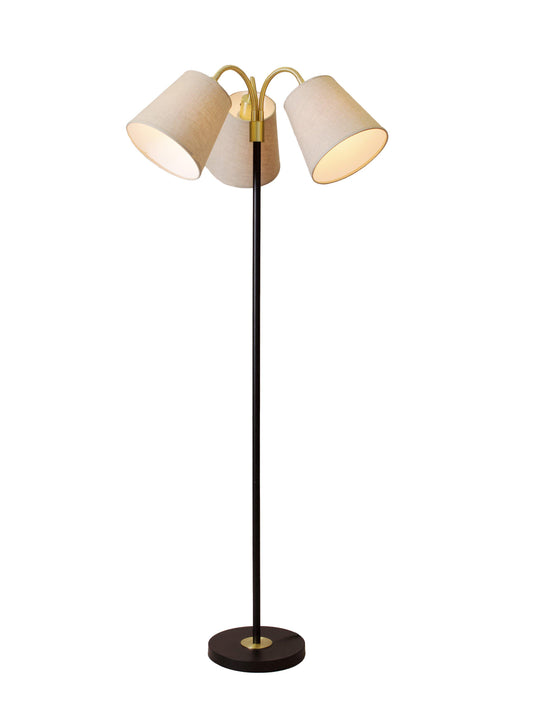 Anibe Lifestyle - Amy - Golvlampa Flex 3 Svart/Mässing med Lin Natur skärm 150cm