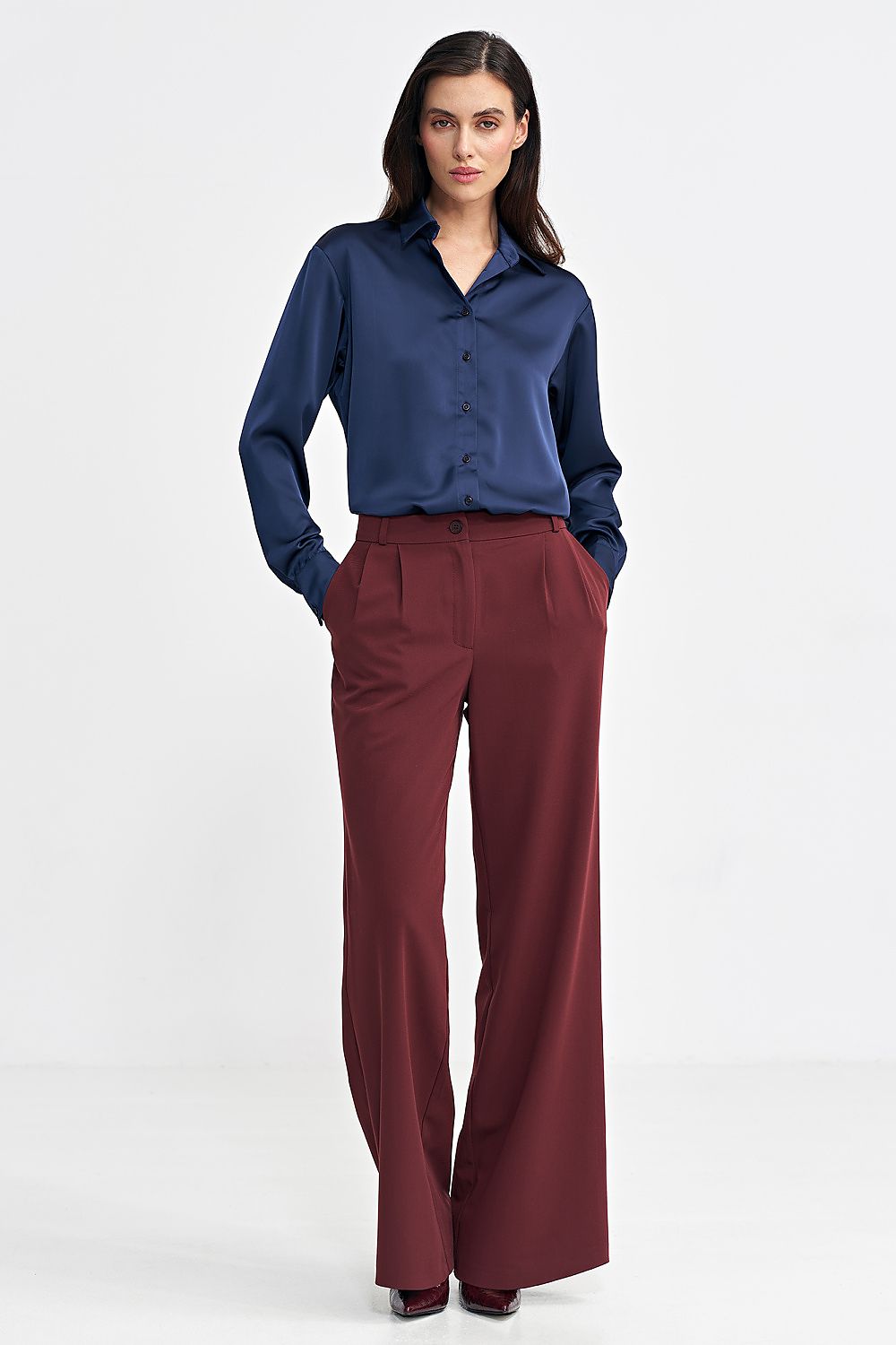 Anibe Lifestyle - Wide leg-byxor med ledig passform och prydnadsveck
