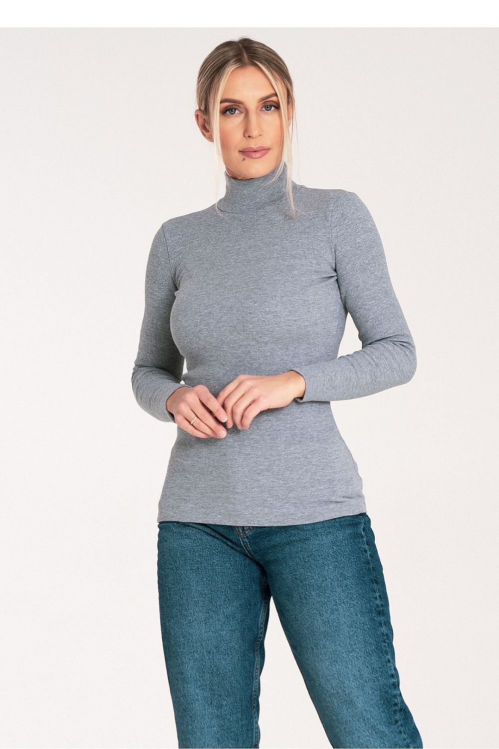 Anibe Lifestyle - Polo med långa ärmar i lätt ribbat bomullsmaterial
