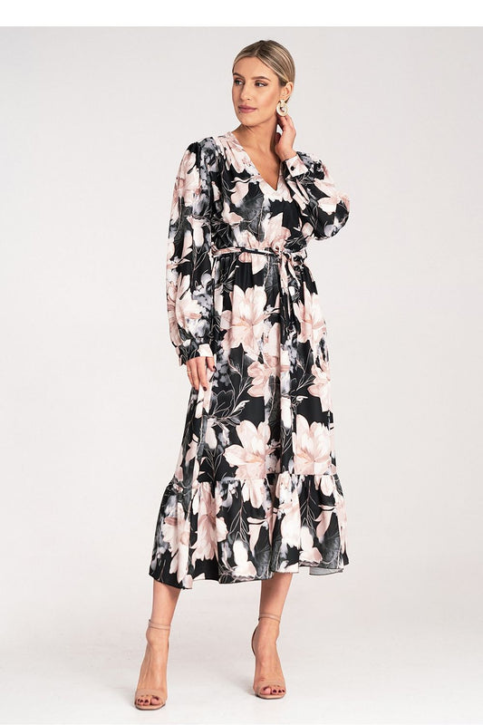 Anibe Lifestyle - Vadlång klänning med blommigt motiv och volang nedtill
