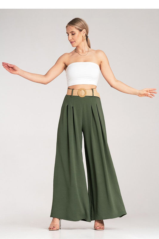 Anibe Lifestyle - Palazzobyxor med high waist och vävt skärp