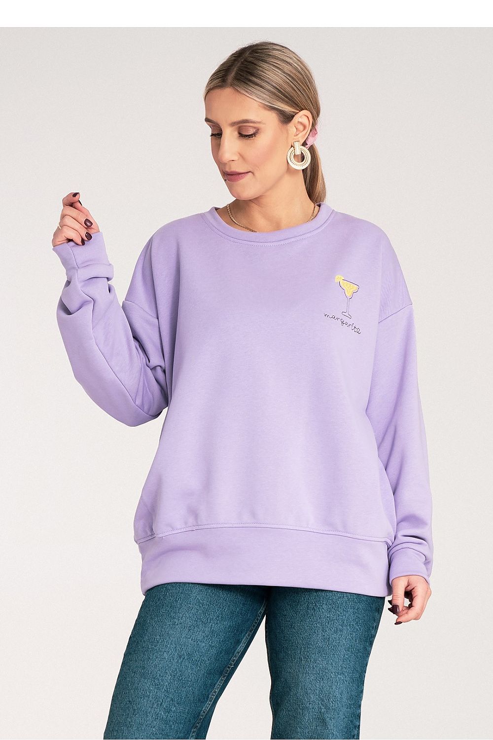 Anibe Lifestyle - Sweatshirt med brodyr och ribbade manschetter