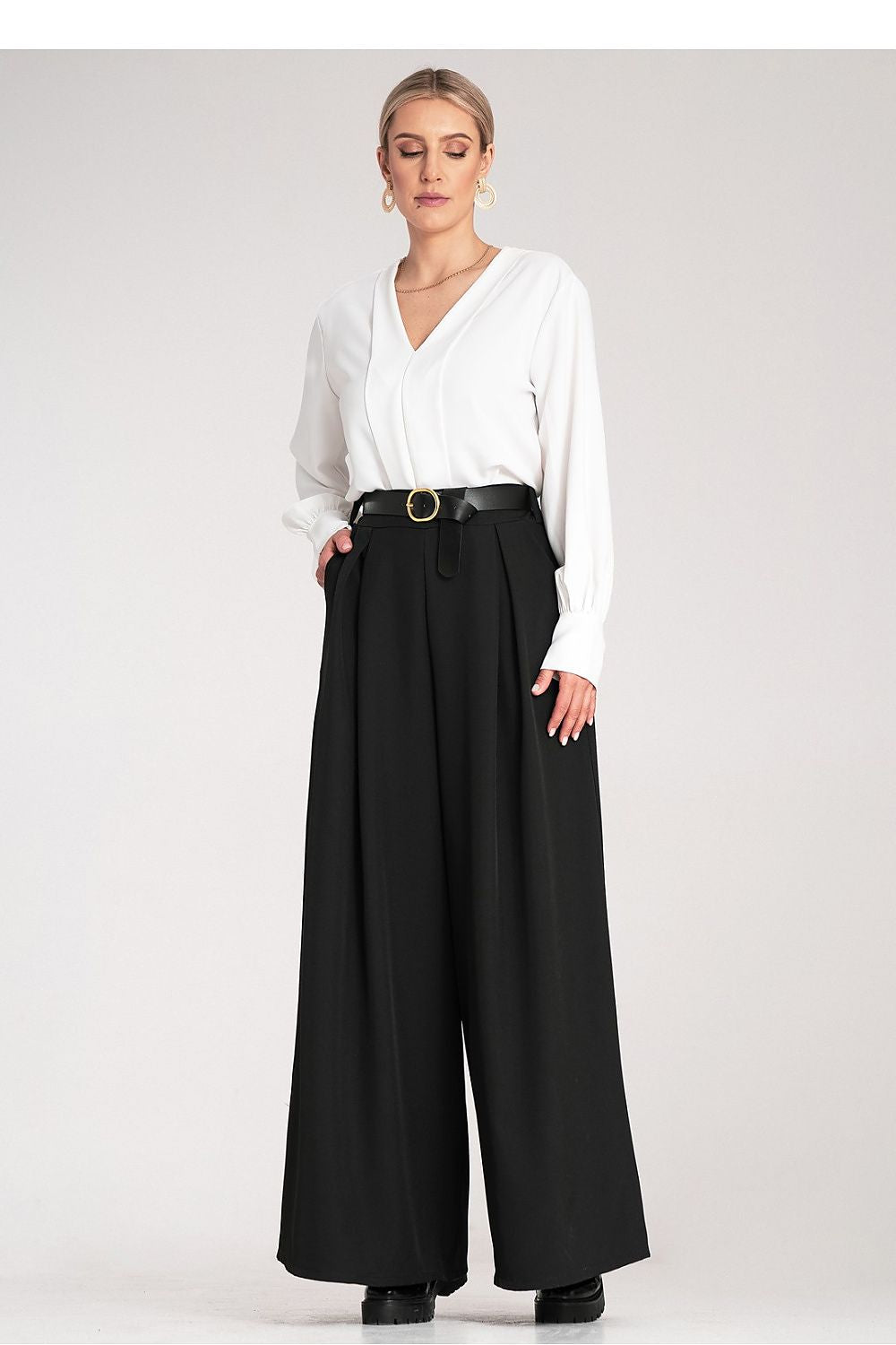 Anibe Lifestyle - Palazzobyxor med high waist, skärp och sidofickor