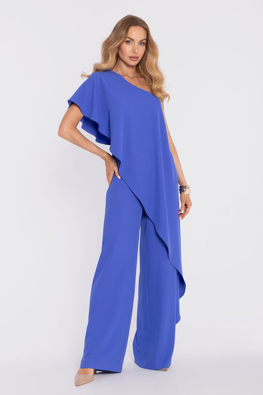 Anibe Lifestyle - Byxdress med asymmetrisk enaxelurringning och cape-överdel