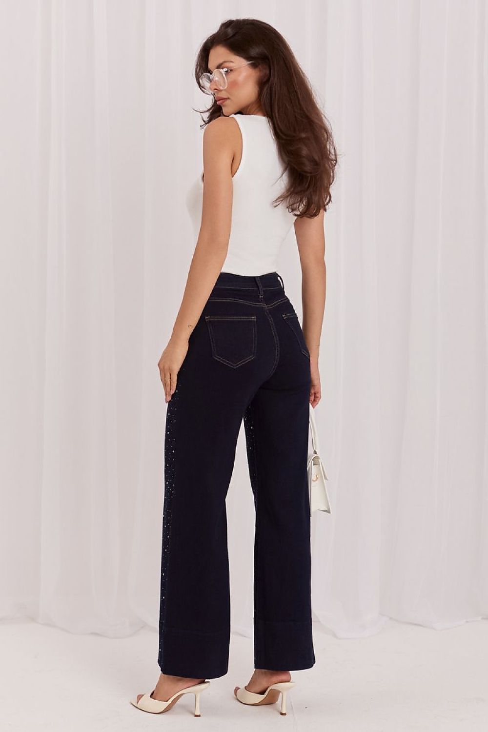 Anibe Lifestyle - Wide-leg jeans med strassapplikation fram