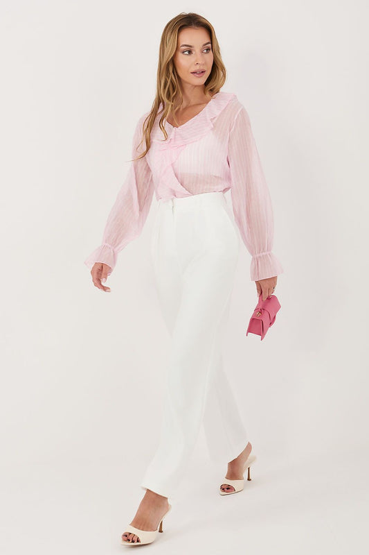 Anibe Lifestyle - Randig blus med volangkrage