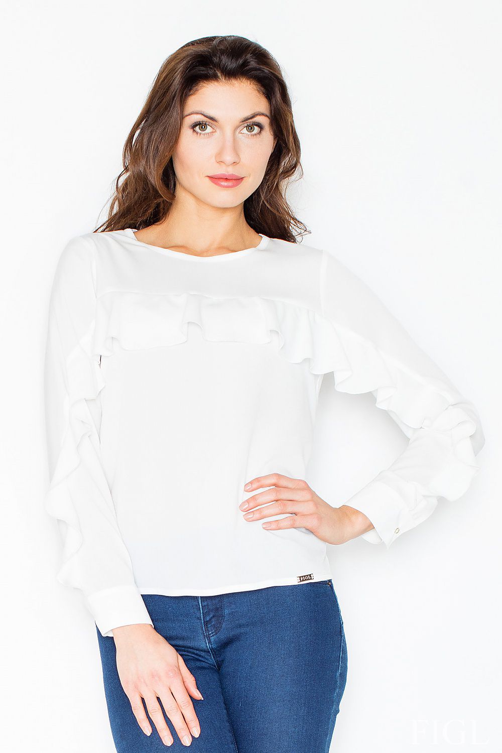 Anibe Lifestyle - Blus med manschetter och volangdetalj