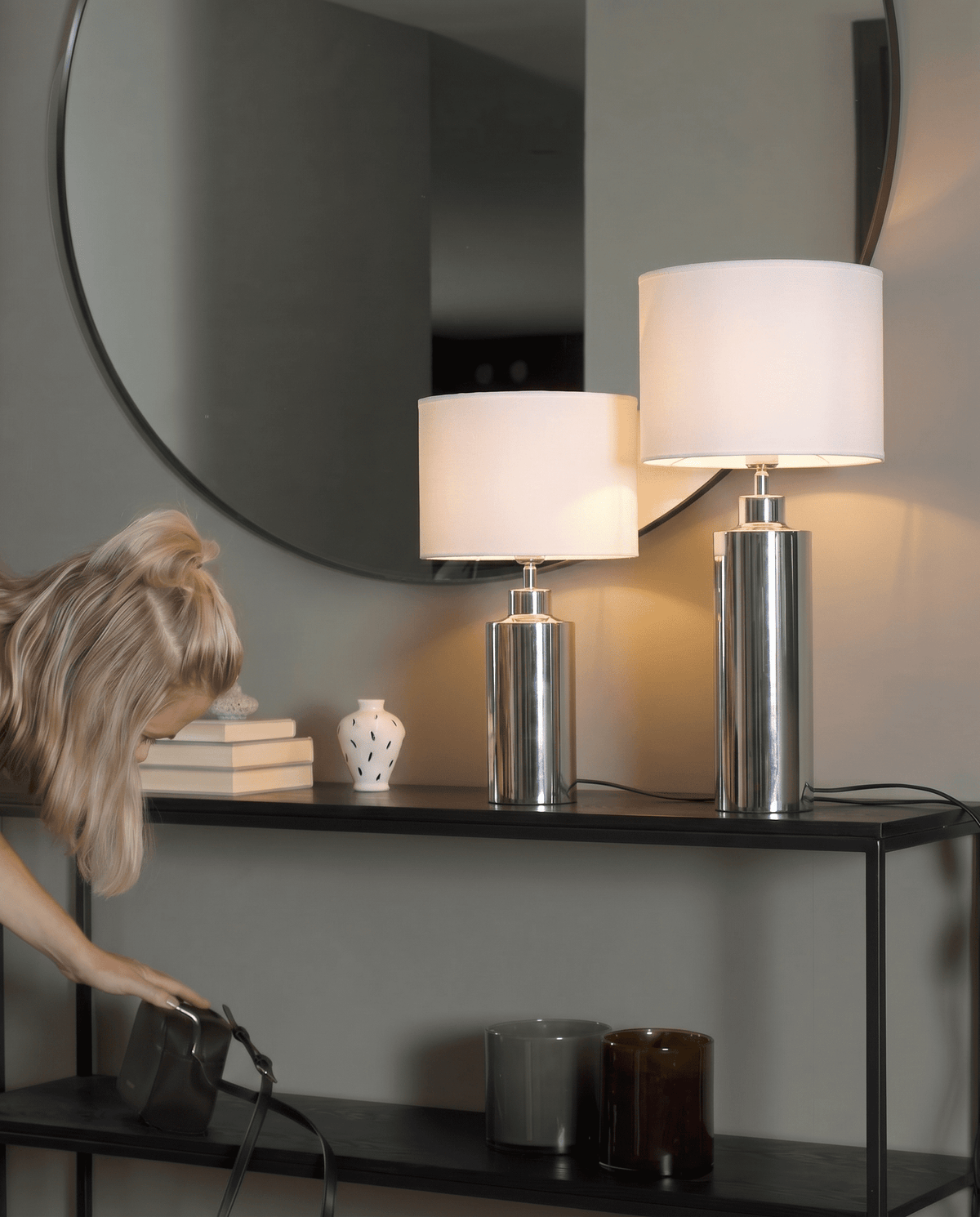 Anibe Lifestyle - Solo Bordslampa Krom Vit Skärm IP20 46cm