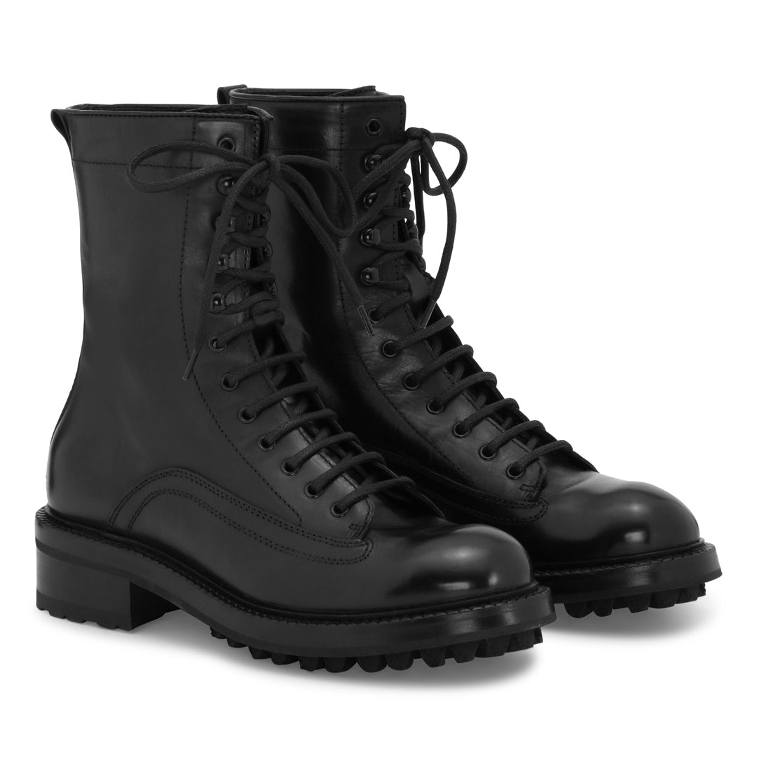 Anibe Lifestyle - Ikoniska unisex-militärkängor i vegetabiliskt garvat Oxfordläder