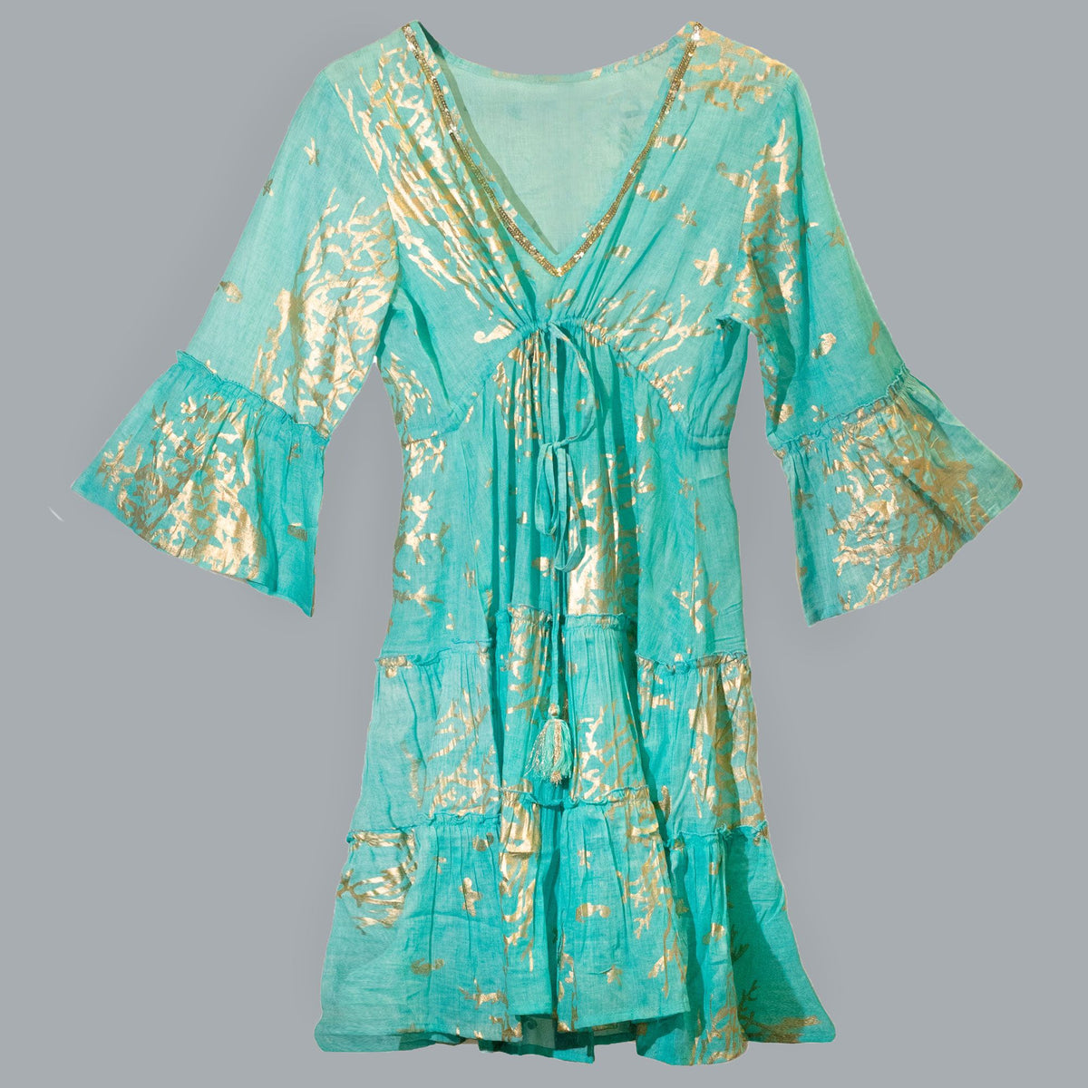 Anibe Lifestyle - Nomad Sari - Turquoise & Gold Coral Design