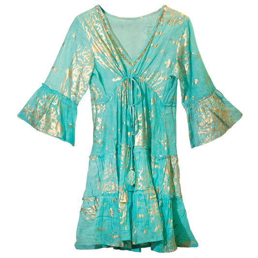 Anibe Lifestyle - Nomad Sari - Turquoise & Gold Coral Design