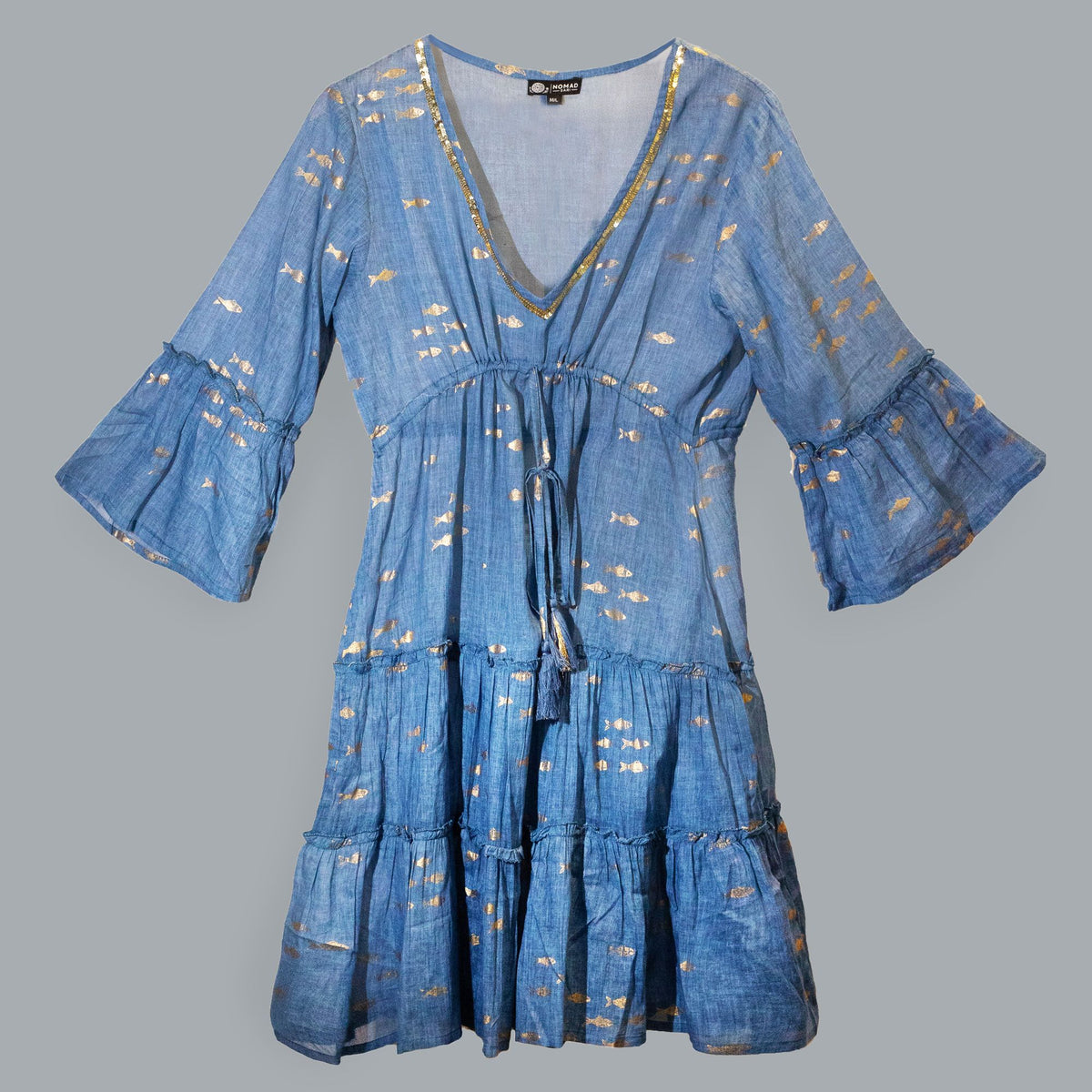 Anibe Lifestyle - Nomad Sari - Sea Blue & Gold Fish Design
