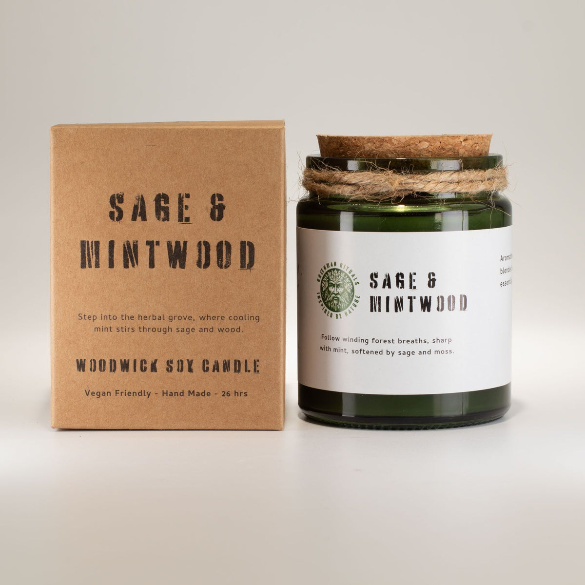 Anibe Lifestyle - Greenman Woodwick Sojavaxljus - Sage & Mintwood