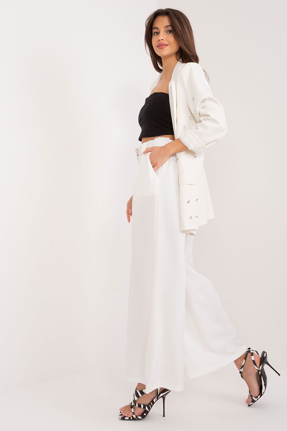 Anibe Lifestyle - Palazzo-byxor med high-waist, resårband och bälte