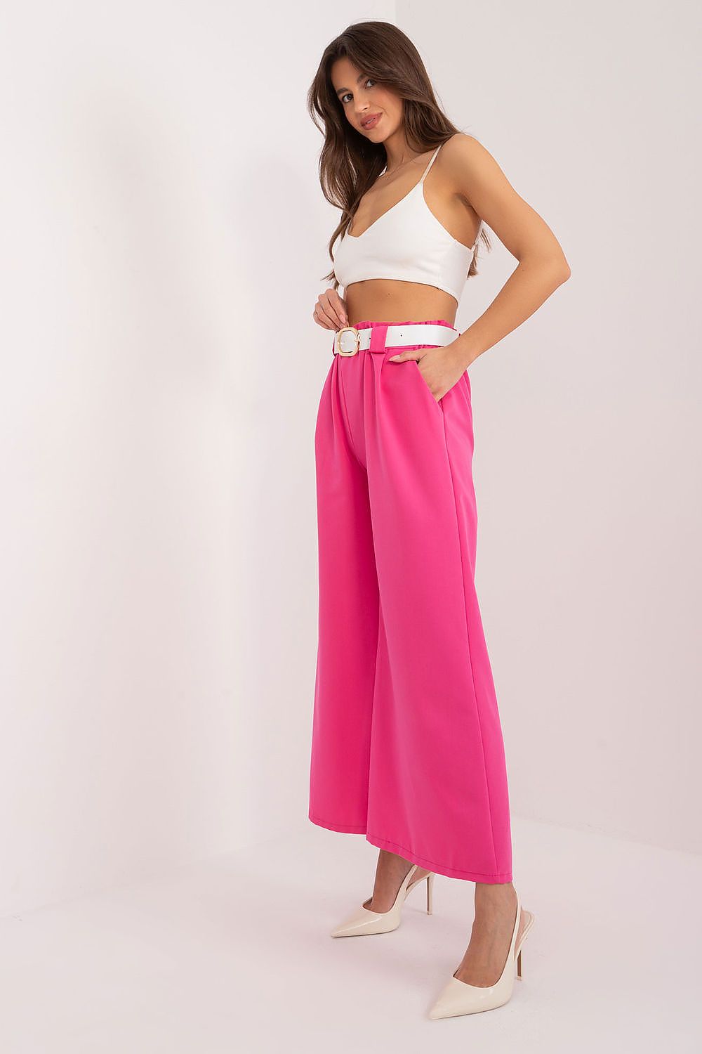 Anibe Lifestyle - Palazzo-byxor med high-waist, resårband och bälte