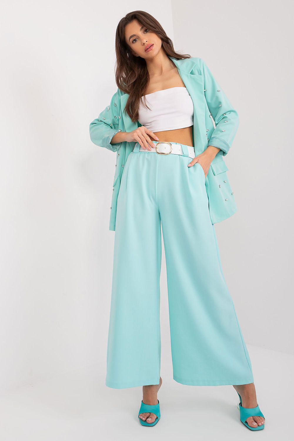 Anibe Lifestyle - Palazzo-byxor med high-waist, resårband och bälte