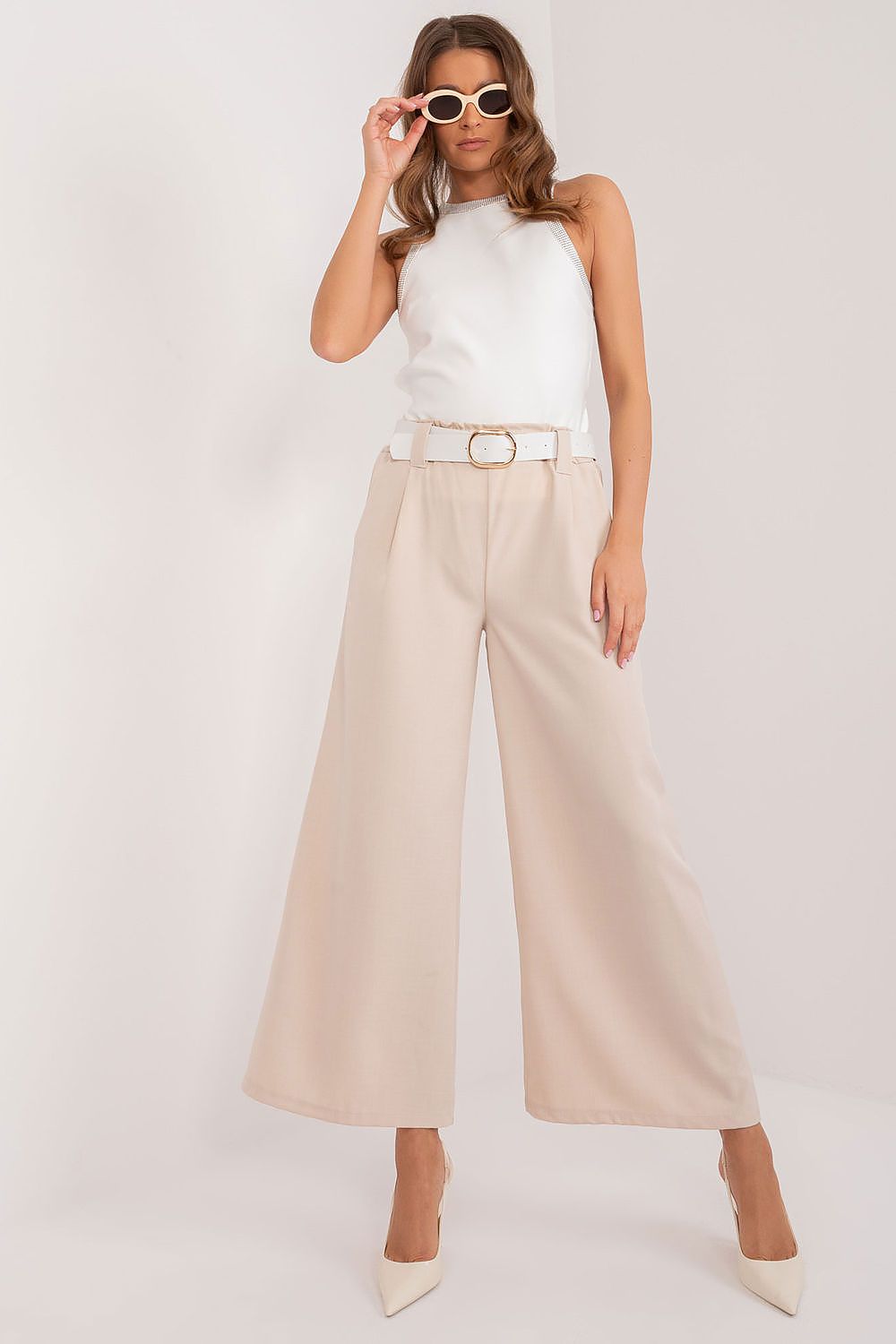 Anibe Lifestyle - Palazzo-byxor med high-waist, resårband och bälte