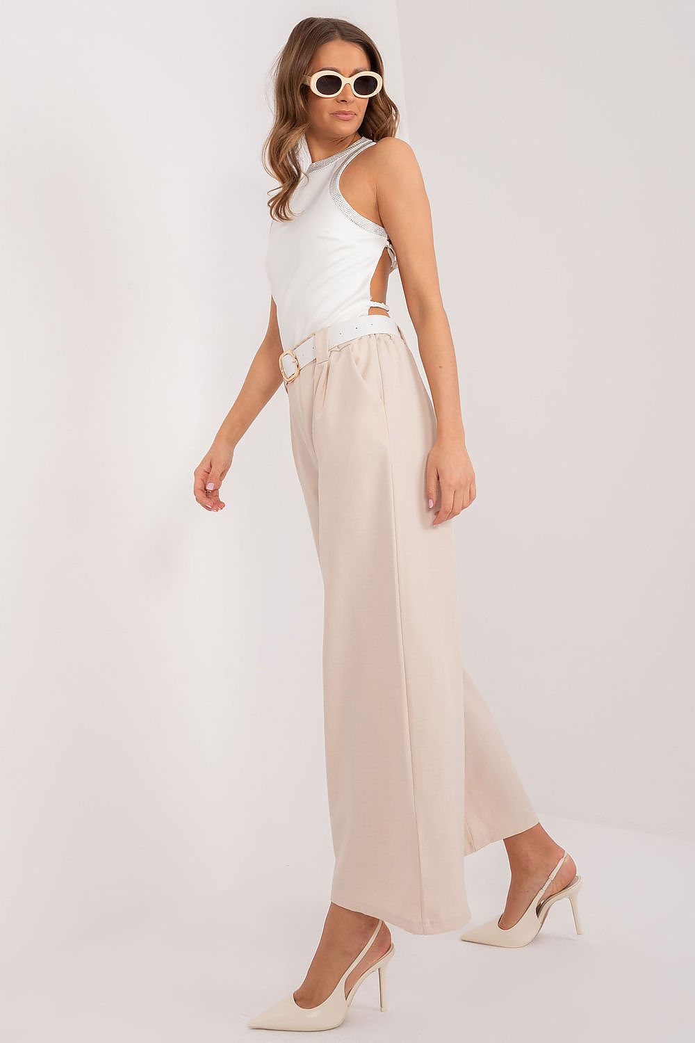 Anibe Lifestyle - Palazzo-byxor med high-waist, resårband och bälte