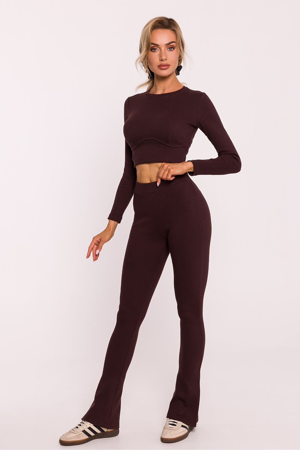 Anibe Lifestyle - Långa leggings i ribbad trikå med sidoslitsar