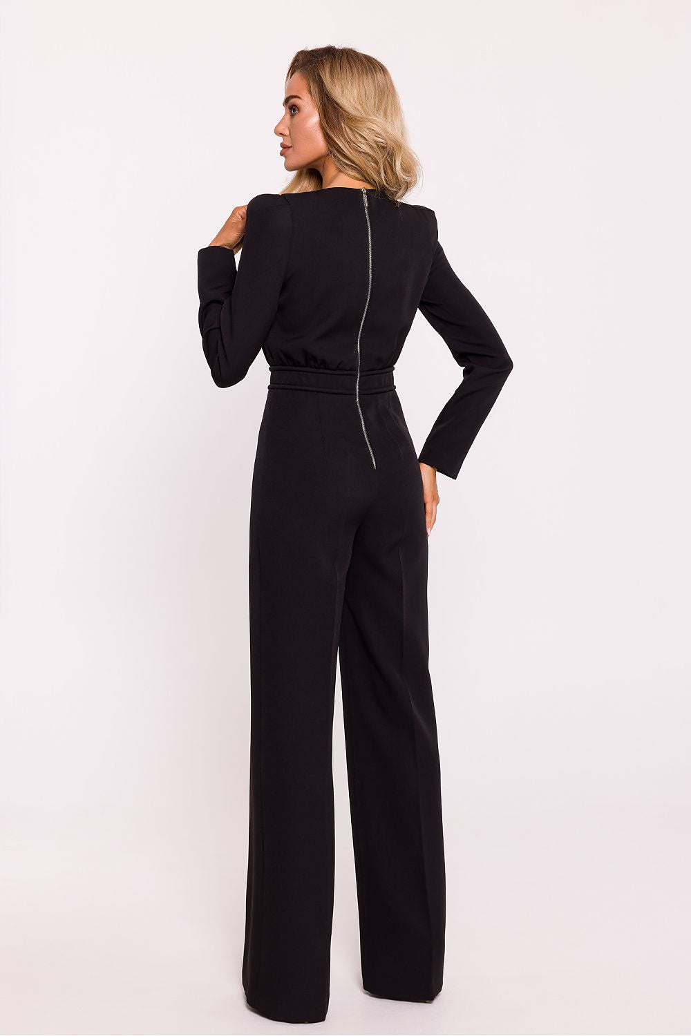 Anibe Lifestyle - Byxdress med lång ärm, axelkuddar och dekorativ metallzipper