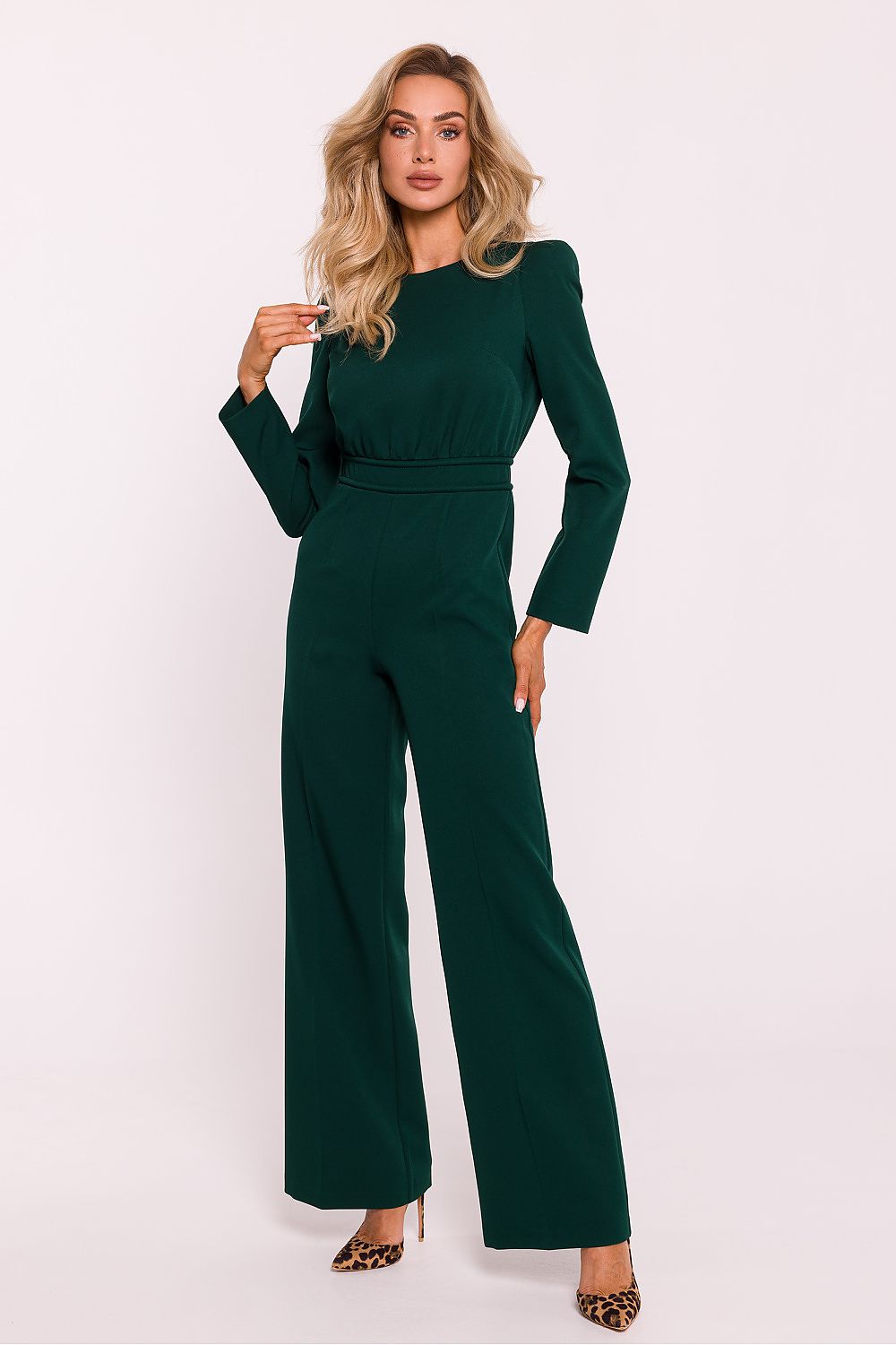 Anibe Lifestyle - Byxdress med lång ärm, axelkuddar och dekorativ metallzipper