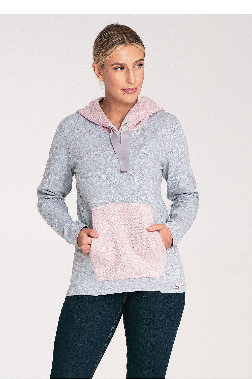 Anibe Lifestyle - Bomullssweatshirt med huva i ull och känguruficka