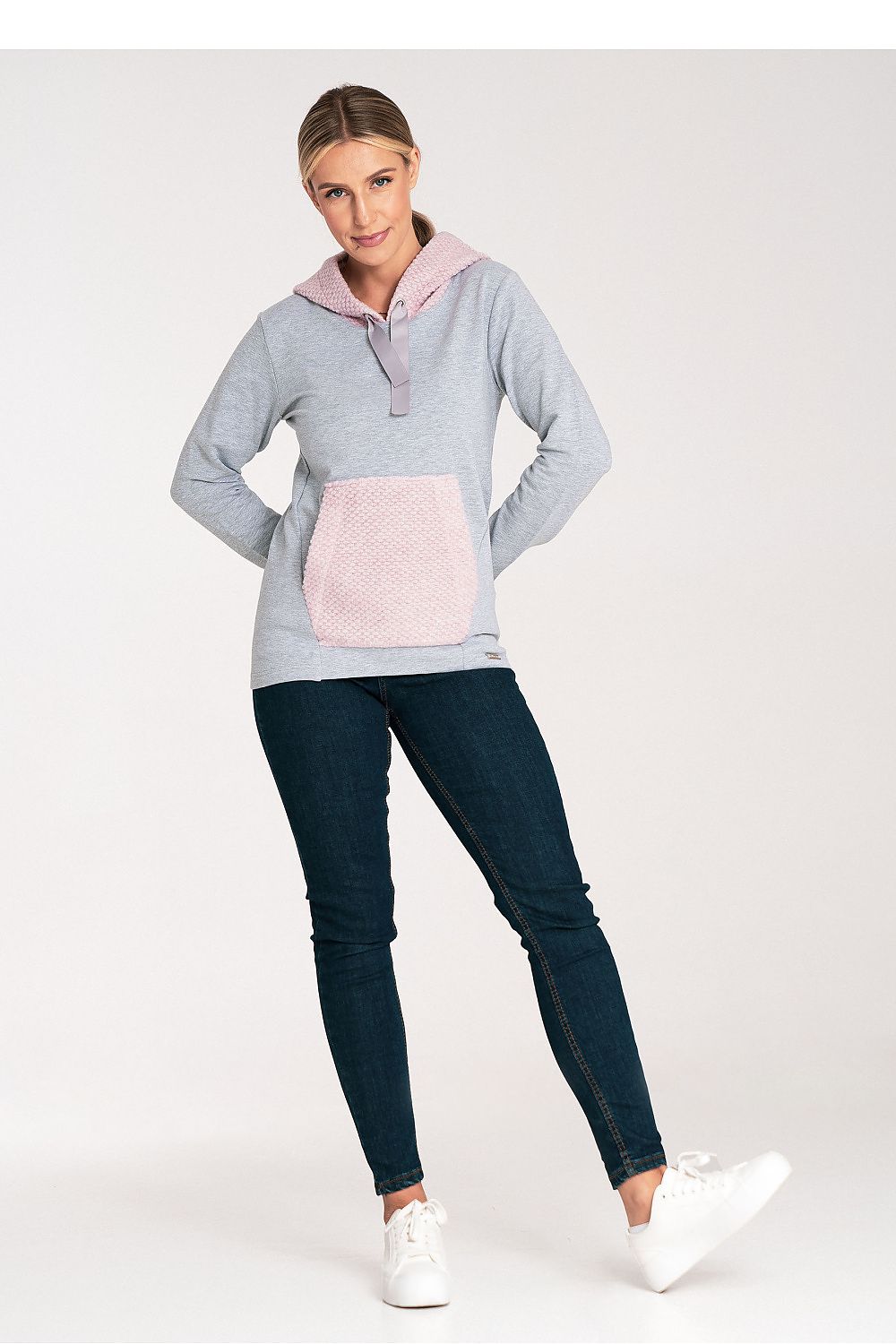 Anibe Lifestyle - Bomullssweatshirt med huva i ull och känguruficka