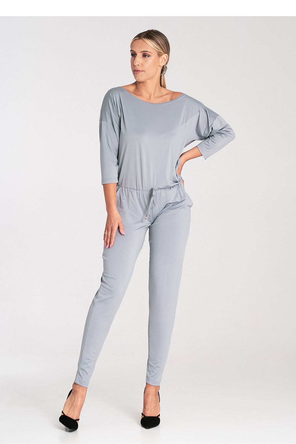 Anibe Lifestyle - Ledig byxdress med trekvartsärmar, avsmalnande ben och båtringning