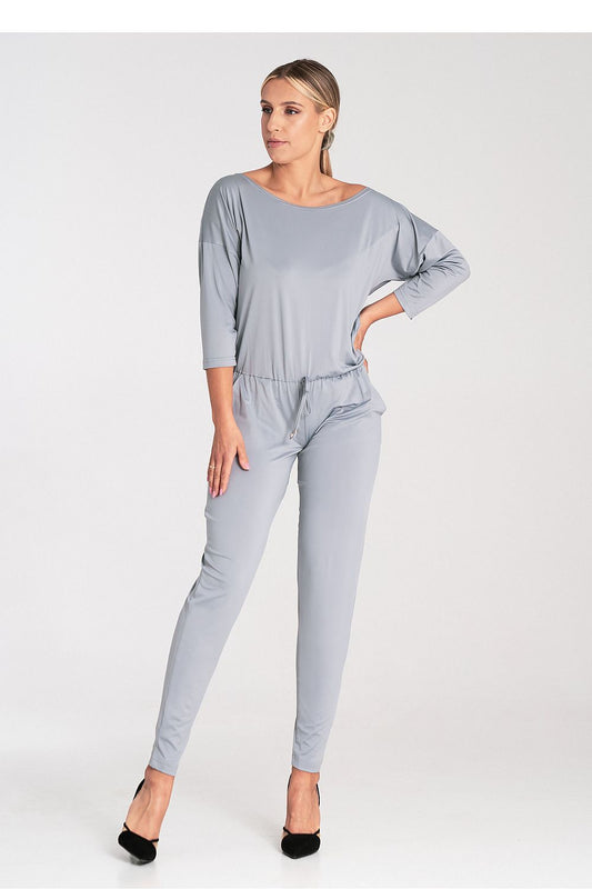 Anibe Lifestyle - Ledig byxdress med trekvartsärmar, avsmalnande ben och båtringning