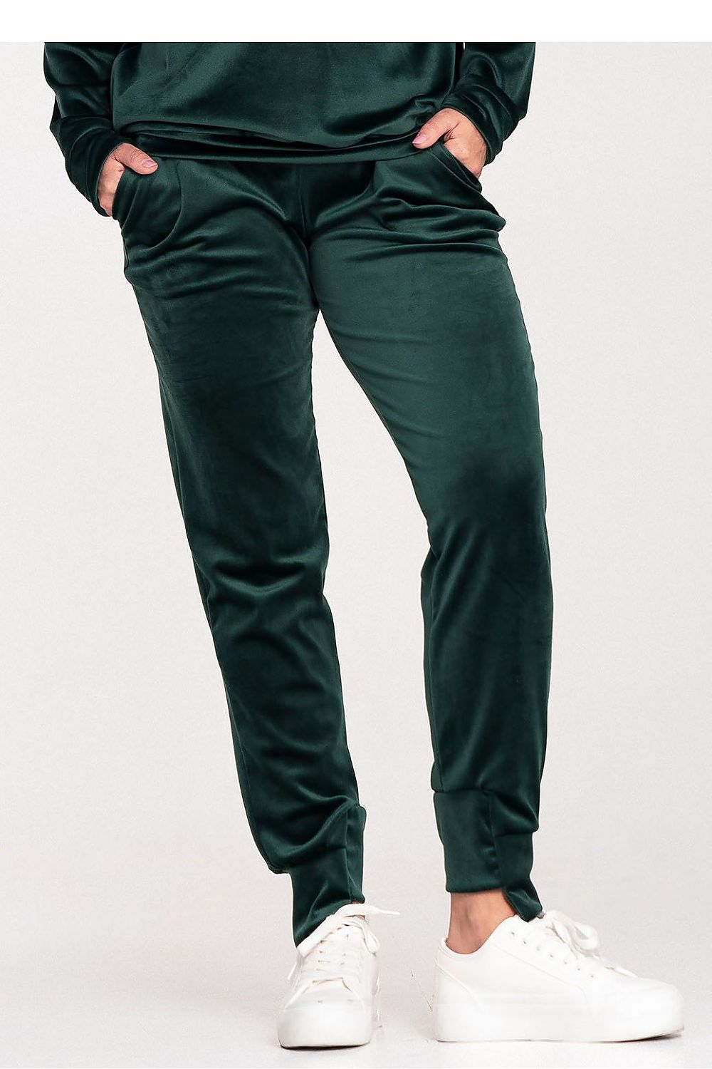 Anibe Lifestyle - Mjukisbyxor i velour med fickor och asymmetrisk mudd