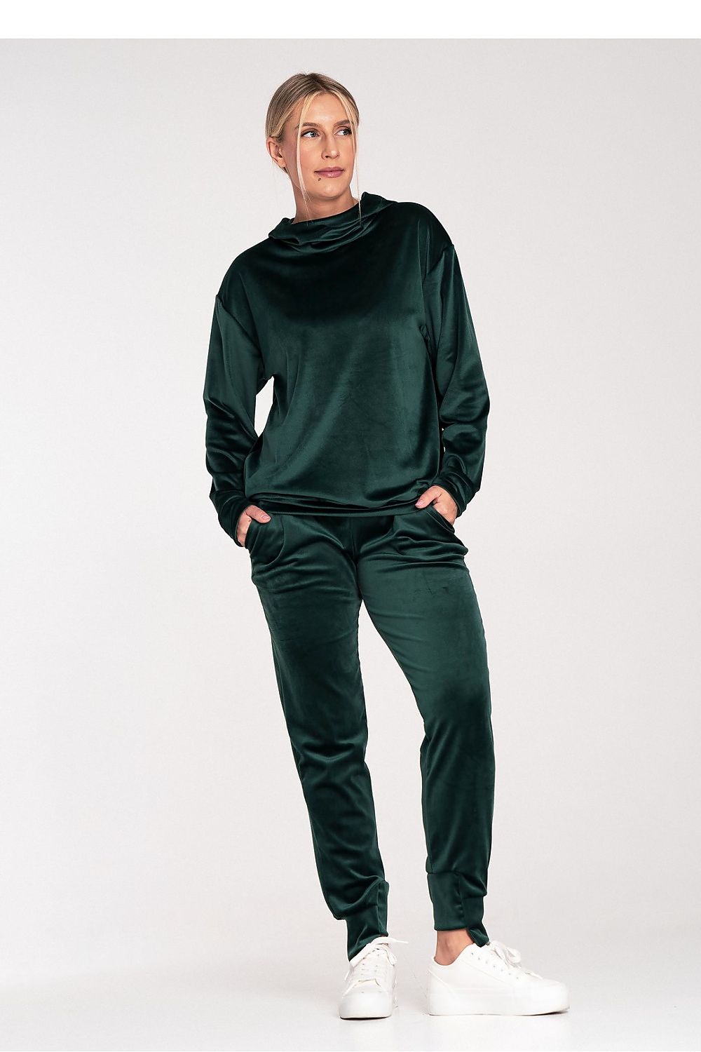 Anibe Lifestyle - Mjukisbyxor i velour med fickor och asymmetrisk mudd