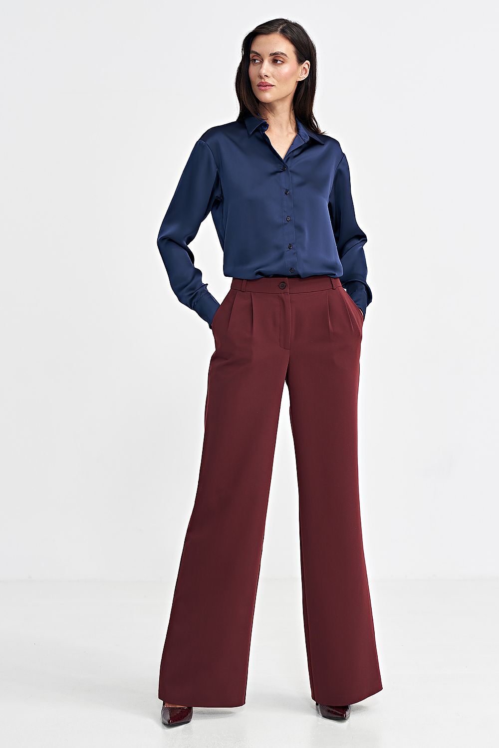 Anibe Lifestyle - Wide leg-byxor med ledig passform och prydnadsveck
