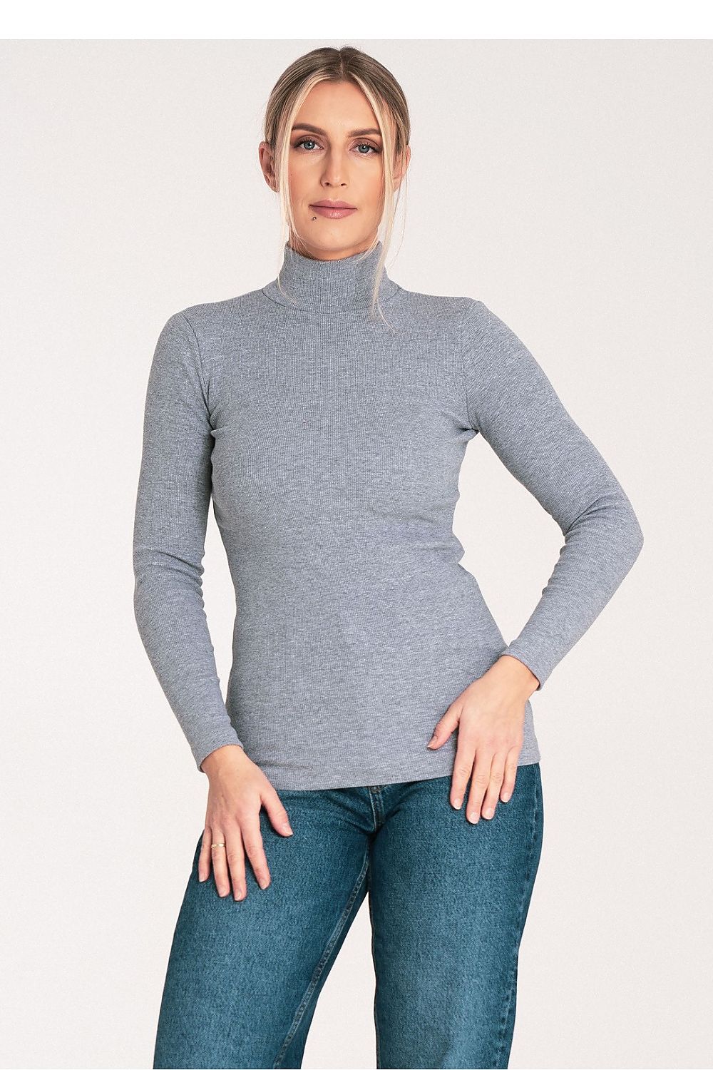 Anibe Lifestyle - Polo med långa ärmar i lätt ribbat bomullsmaterial