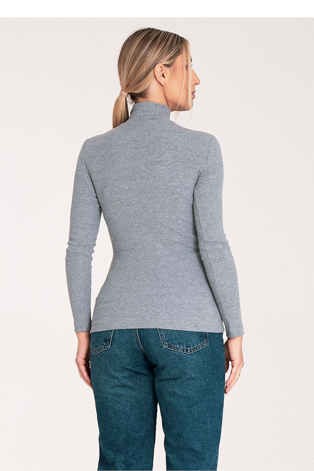 Anibe Lifestyle - Polo med långa ärmar i lätt ribbat bomullsmaterial