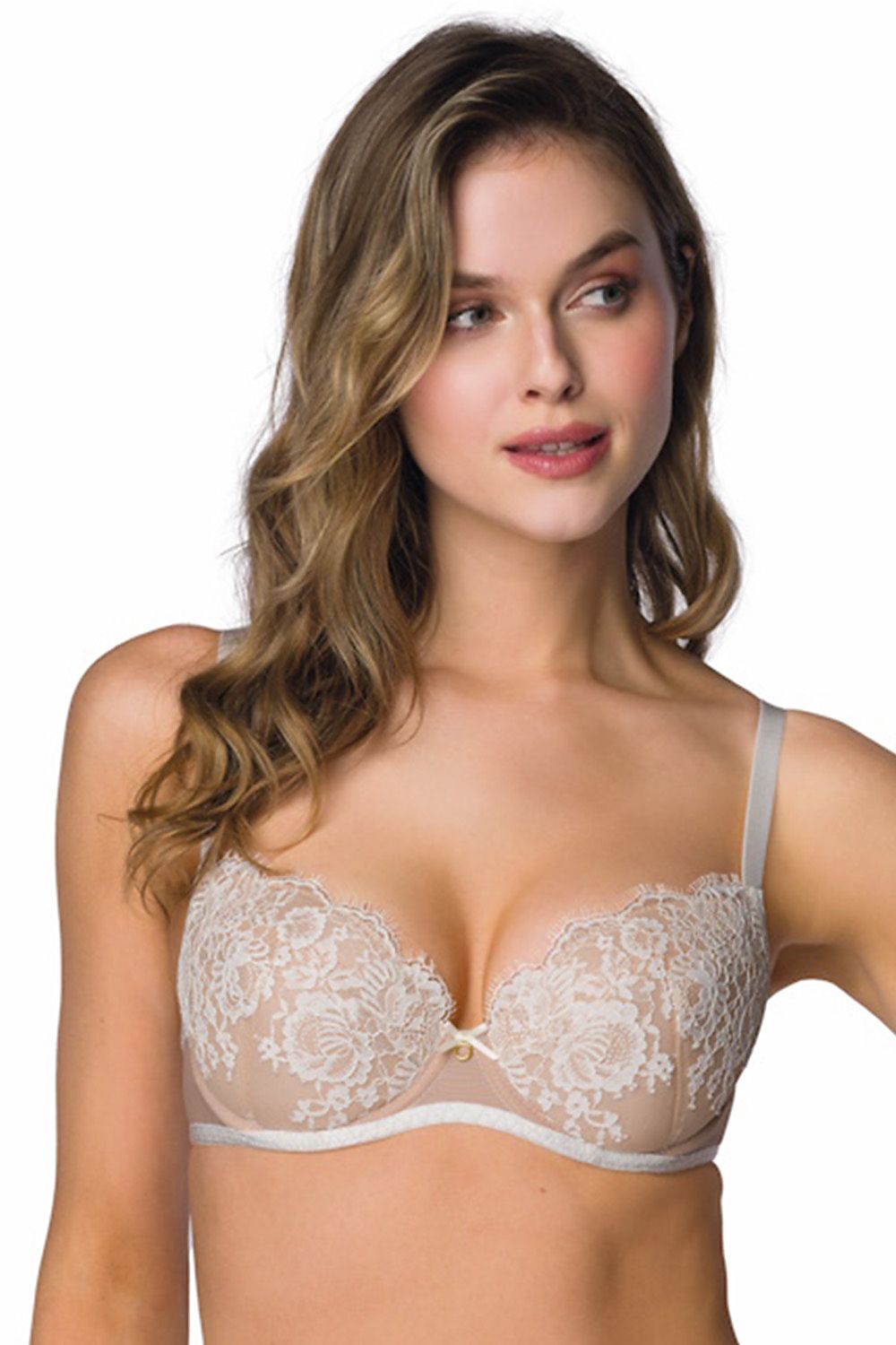 Anibe Lifestyle - Frances - Push up-behå i beige blommig spets