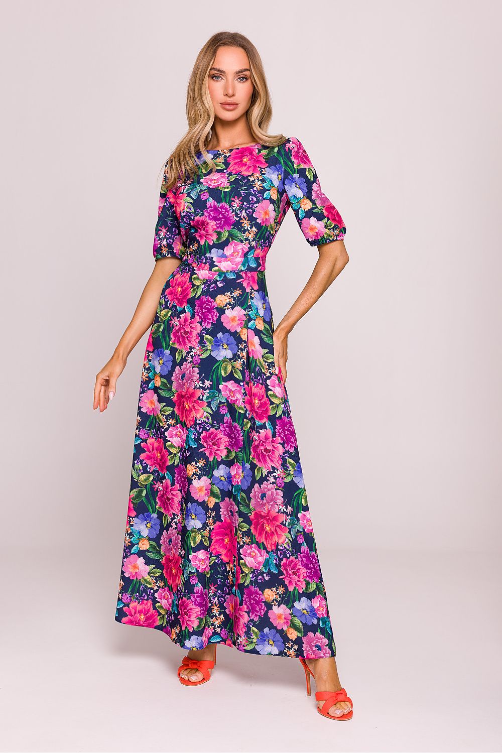 Anibe Lifestyle - Lång klänning i blommigt mönster med puffärmar