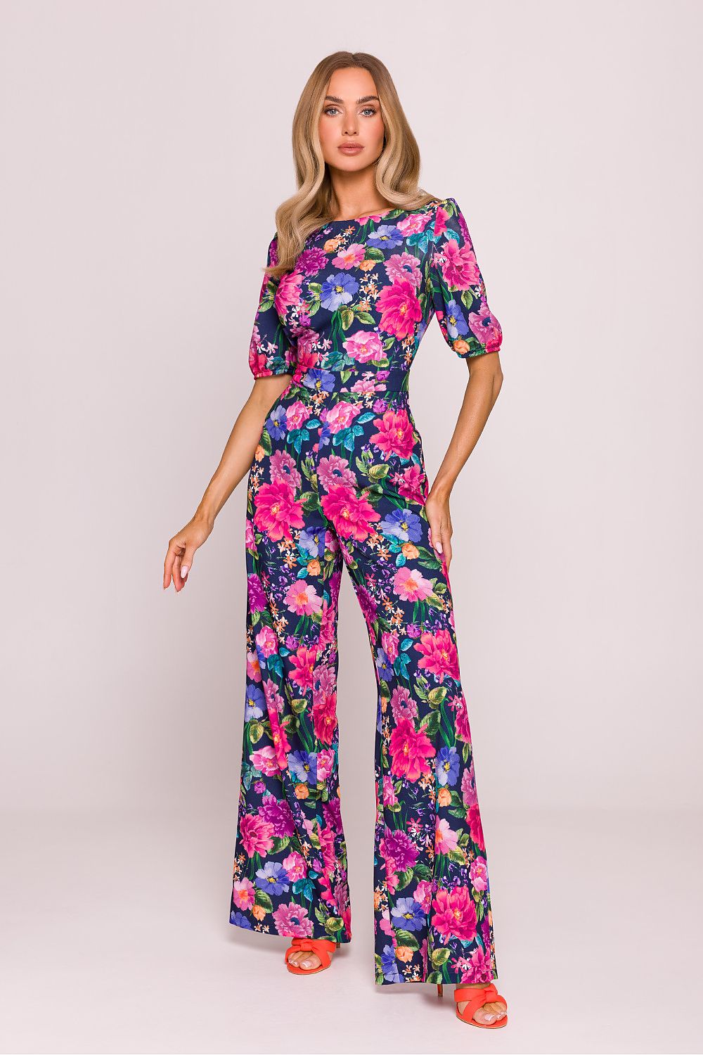 Anibe Lifestyle - Byxdress med blommigt tryck, puffärmar och vida byxor