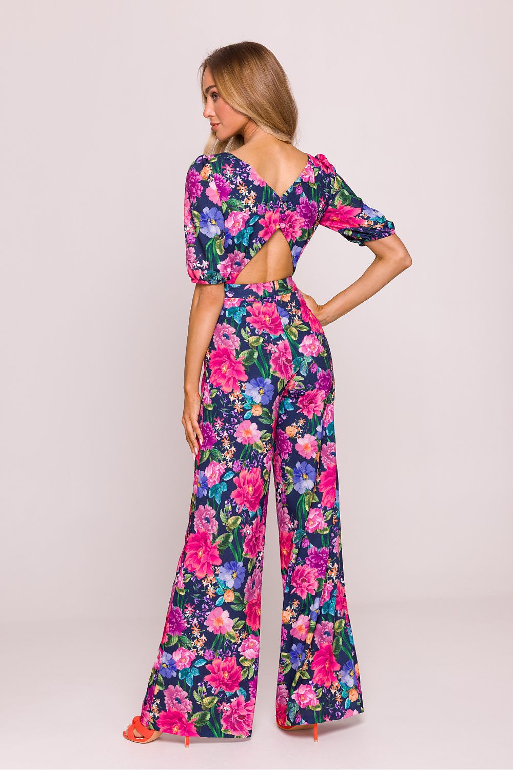 Anibe Lifestyle - Byxdress med blommigt tryck, puffärmar och vida byxor