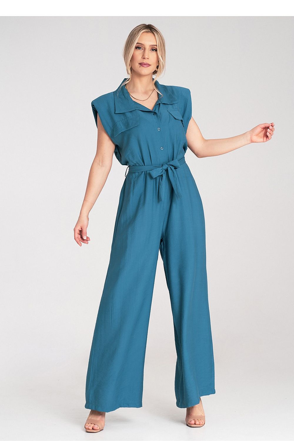 Anibe Lifestyle - Ärmlös byxdress med vida ben och knutet bälte