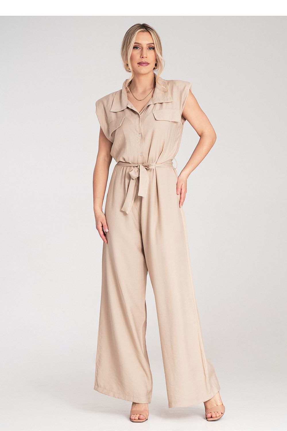 Anibe Lifestyle - Ärmlös byxdress med vida ben och knutet bälte