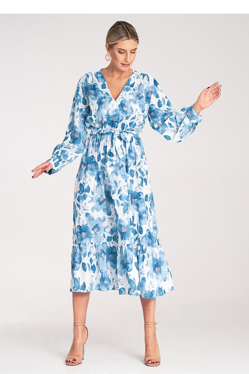 Anibe Lifestyle - Vadlång klänning med blommigt motiv och volang nedtill