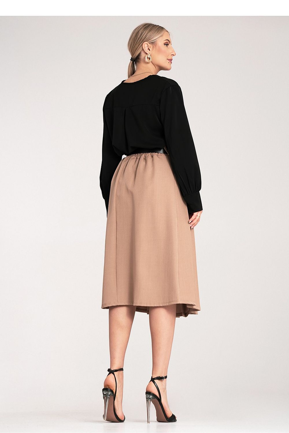 Anibe Lifestyle - Plisserad midikjol med high waist och skärp