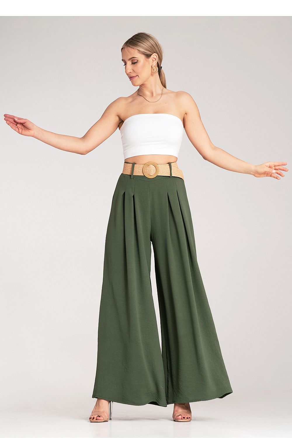 Anibe Lifestyle - Palazzobyxor med high waist och vävt skärp