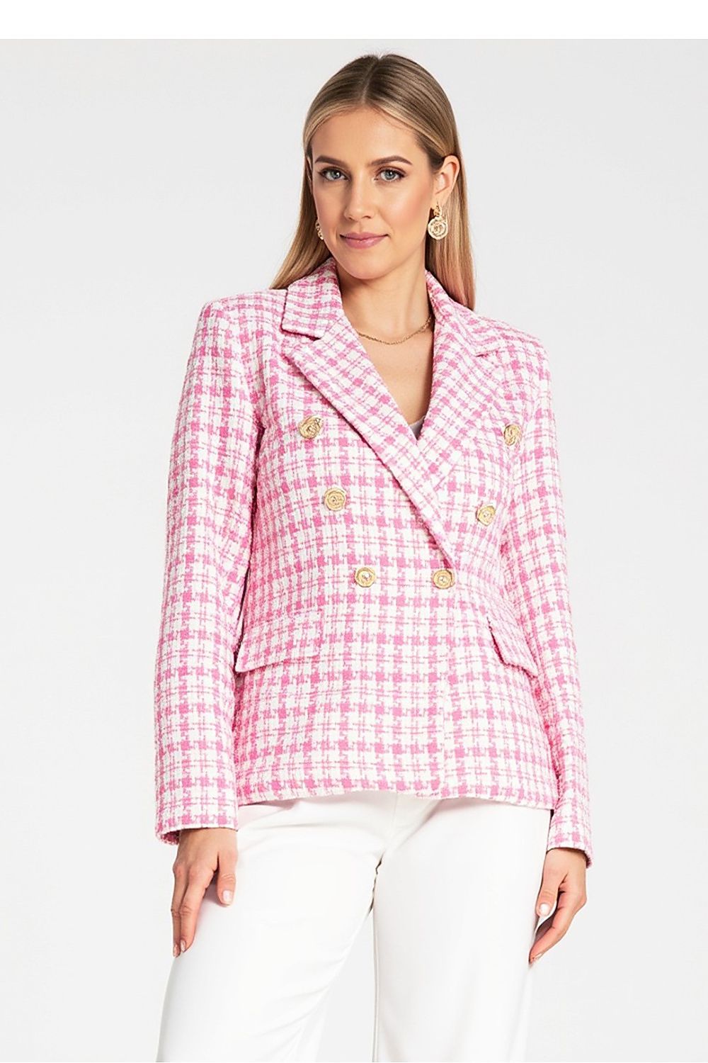 Anibe Lifestyle - Dubbelknäppt blazer i rutigt jacquardtyg