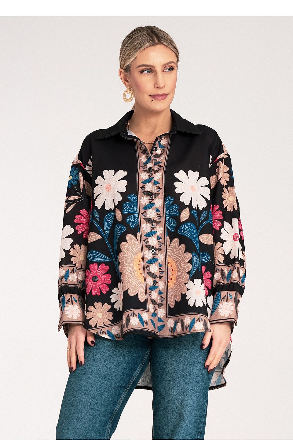 Anibe Lifestyle - Oversize skjorta med blommigt mönster