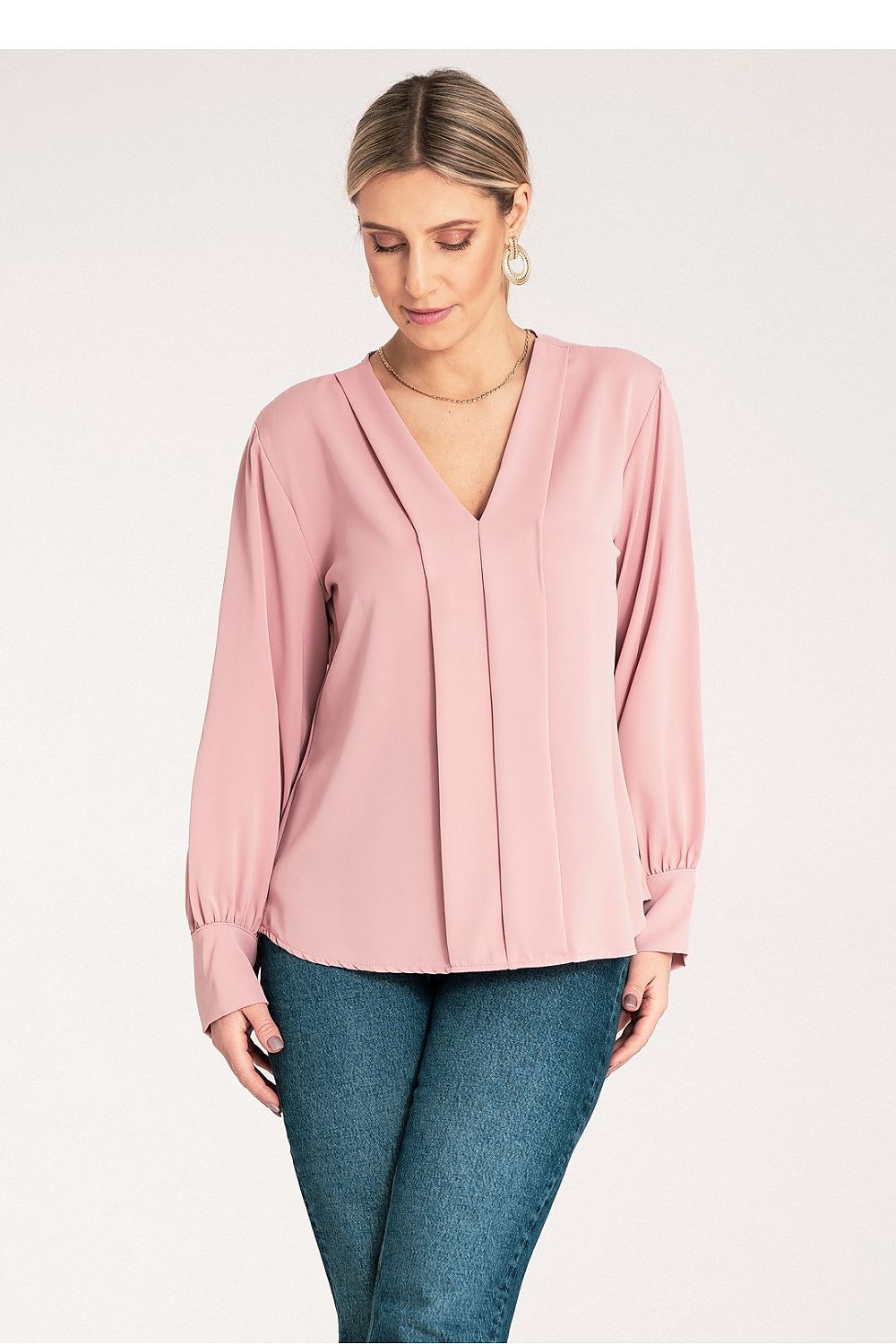 Anibe Lifestyle - Satinblus med V-ringning och knapp