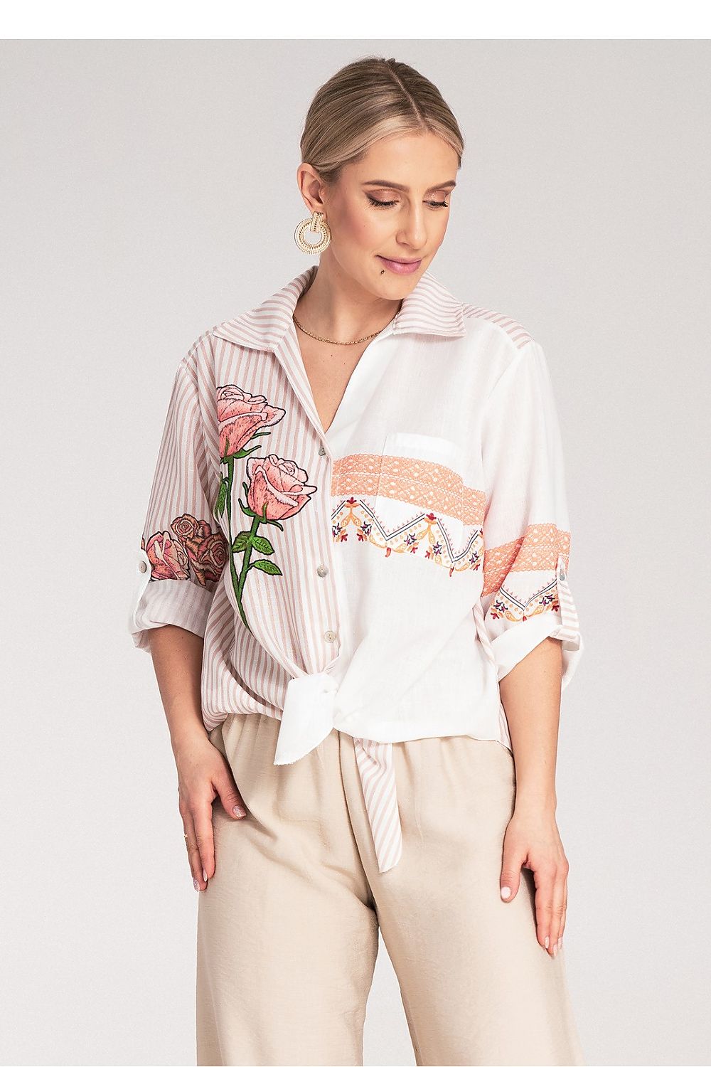 Anibe Lifestyle - Skjorta med asymmetriskt mönster och broderade detaljer