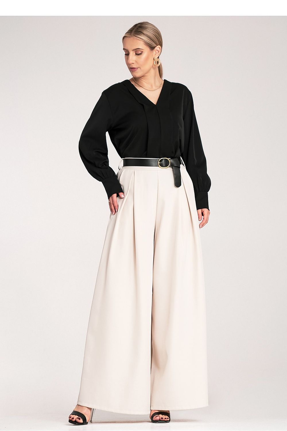 Anibe Lifestyle - Palazzobyxor med high waist, skärp och sidofickor