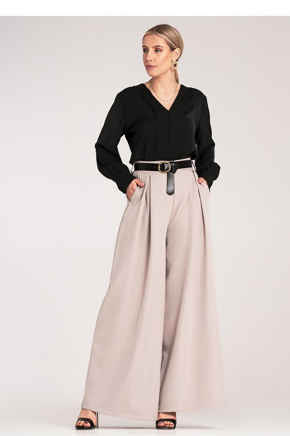 Anibe Lifestyle - Palazzobyxor med high waist, skärp och sidofickor