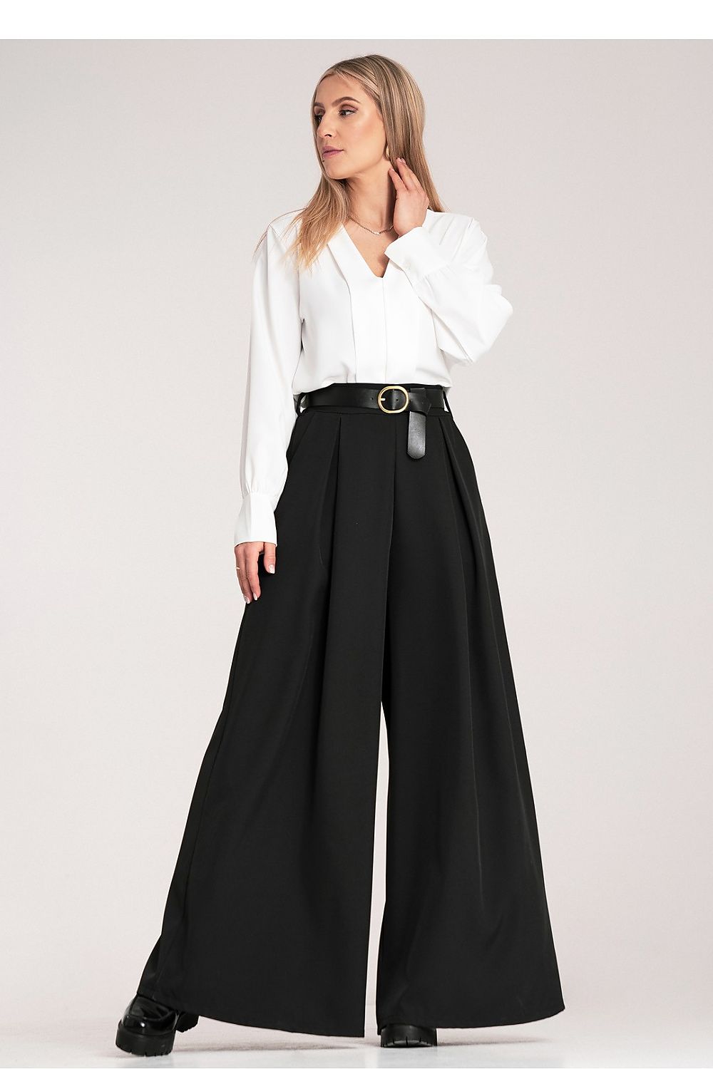 Anibe Lifestyle - Palazzobyxor med high waist, skärp och sidofickor